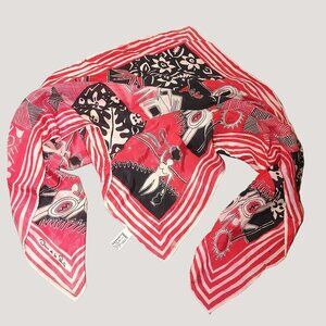 Oscar De La Renta Silk Scarf Twilly Vintage Abstract Red Black Print Japan READ